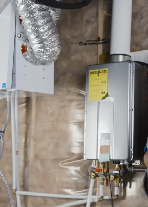 Navien tankless water heater control panel showing E003 error code — Tustin CA hard water scale diagnosis