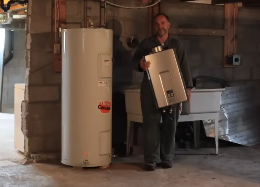 Tankless water heater installation in Tustin CA garage — OC hard water scale impact and annual maintenance