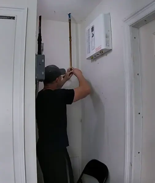 Tankless water heater wall installation Tustin CA California Tankless